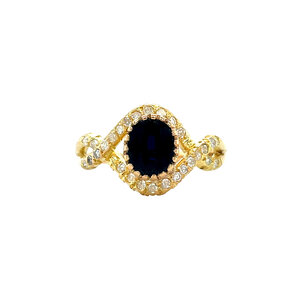 Gouden ring met saffier en diamant 18 krt