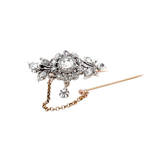 Gold brooch with rose-cut diamond 14 kt/925