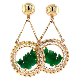 Gold earrings with jade 14 ct
