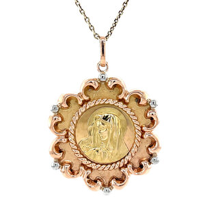 Tricolour golden Maria coin pendant 14 kt