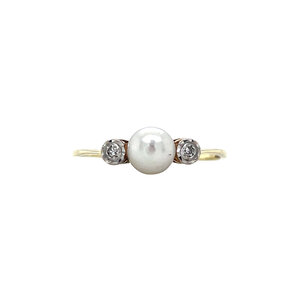 Ring met parel en diamant 8 krt