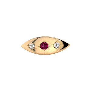 Gouden broche met robijn en diamant 14 krt