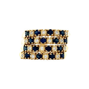 Golden ring with sapphire and diamond 18 kt