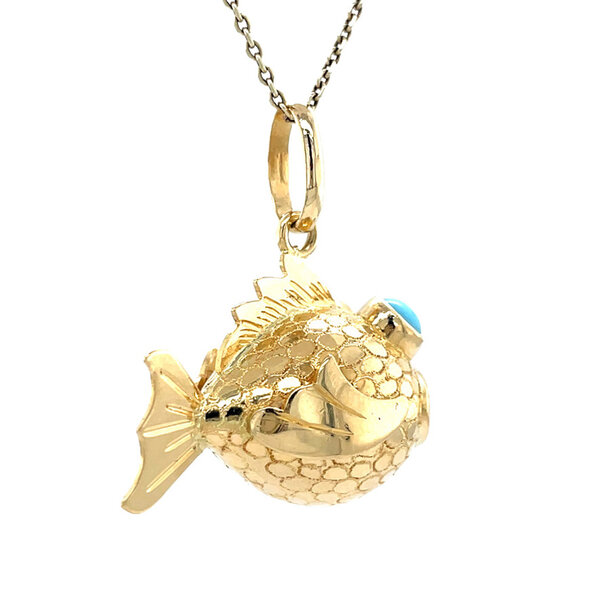 vintage Gold vintage fish pendant with colored stone 18 kt