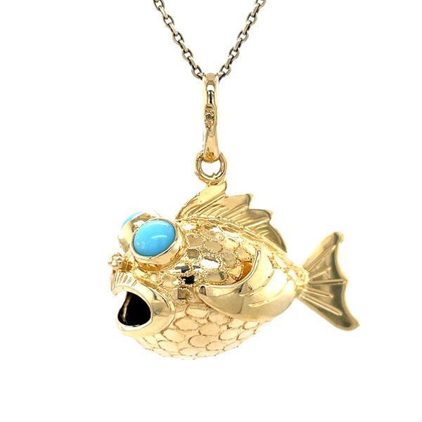 vintage Gold vintage fish pendant with colored stone 18 kt