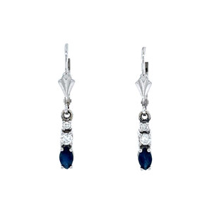 White gold earrings with sapphire and diamond 14 kt