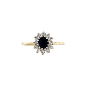 Gouden ring met saffier en moissaniet 14 krt
