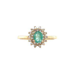 Gold ring with emerald and diamond 14 ct