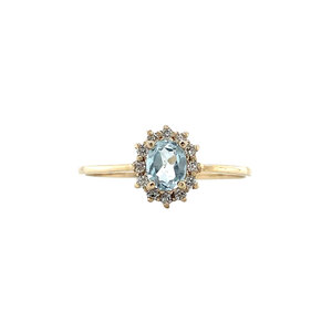 Gouden ring met aquamarijn en diamant 14 krt