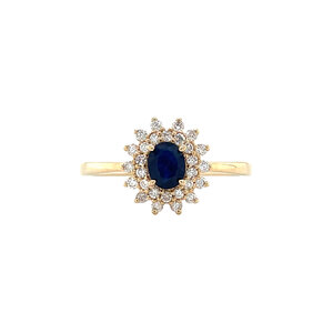 Gouden ring met saffier en diamant 14 krt