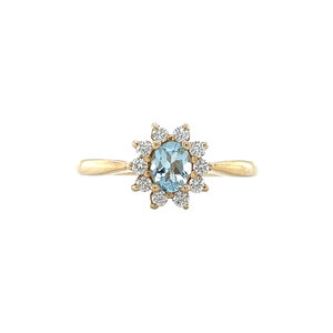 Gouden ring met aquamarijn en diamant 14 krt