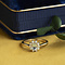 vintage Gouden entourage ring met aquamarijn en diamant 14 krt