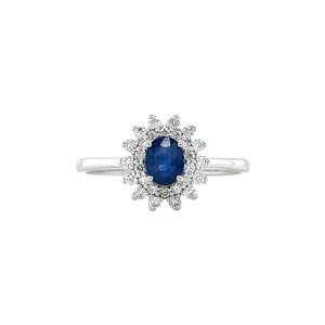 Witgouden ring met saffier en diamant 14 krt