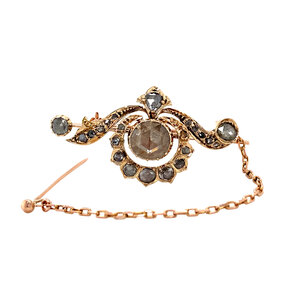 Gouden broche met roosdiamant 14 krt