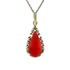 Gold pendant with blood coral 14 kt