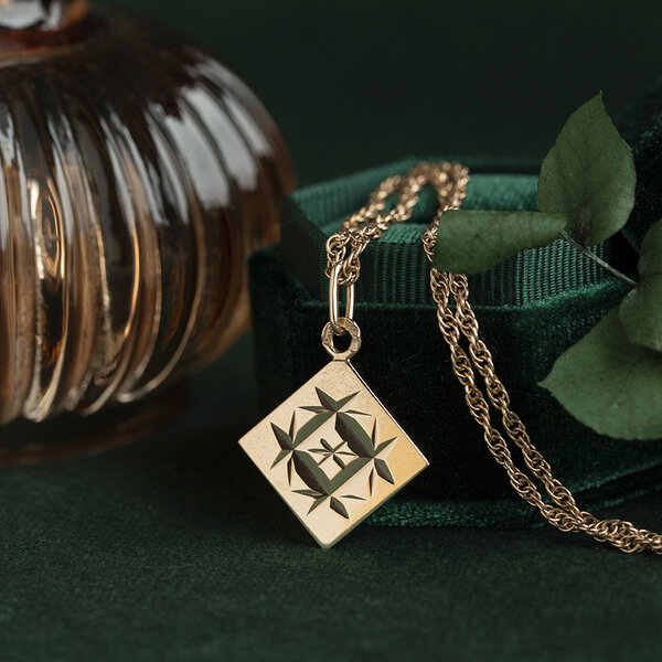 vintage Rose-gold vintage cord necklace with pendant 14 kt