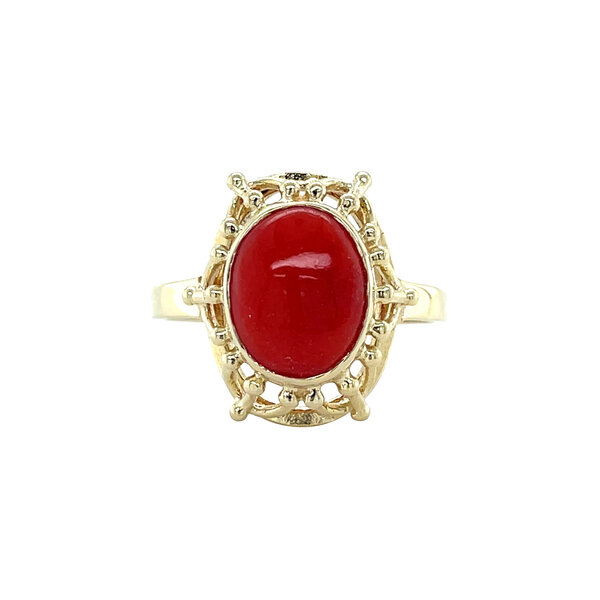 vintage Gouden vintage ring met bloedkoraal 14 krt