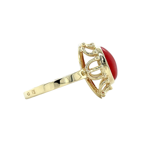 vintage Gouden vintage ring met bloedkoraal 14 krt