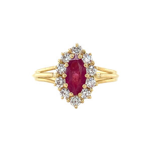 Gouden ring met robijn en diamant 14 krt
