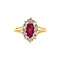 vintage Gouden vintage entourage ring met robijn en diamant 14 krt