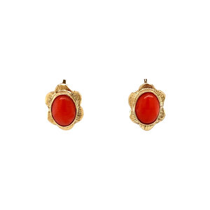 Gold earrings with blood coral 14 carat