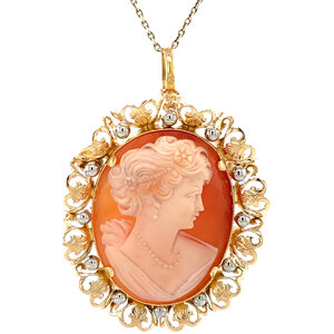 Bicolour gold pendant with cameo 18 kt