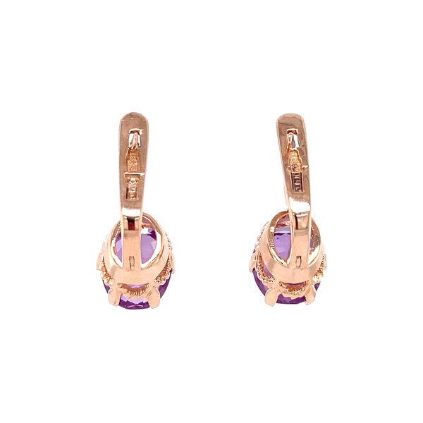 vintage Roségouden vintage oorhangers met saffier 14 krt