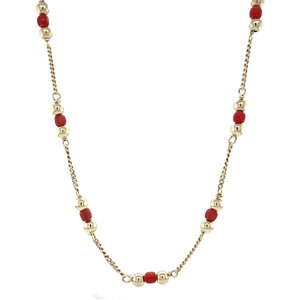 Gold gourmet necklace with blood coral 14 kt