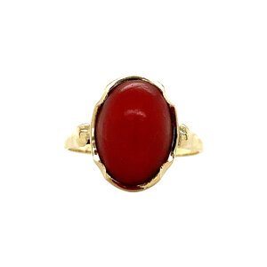 Gold ring with blood coral 14 kt