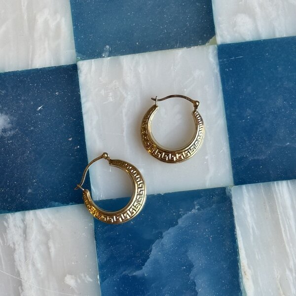 vintage Gouden vintage meander oorringen 14 krt