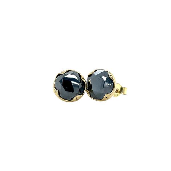 vintage Gouden vintage oorstekers met hematiet 14 krt
