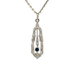 White gold pendant with sapphire and diamond 14 ct