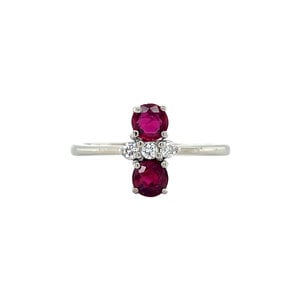 White gold ring with ruby and diamond 18 kt