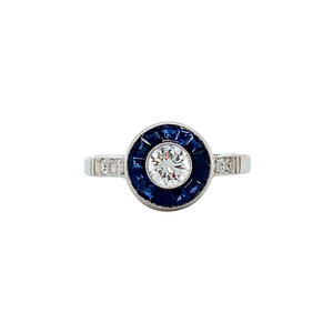 Platina ring met saffier en diamant 900