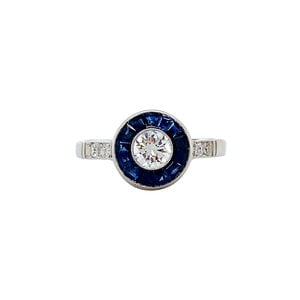 Platinum ring with sapphire and diamond 900