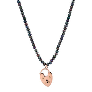 Pearl necklace with heart pendant 9 kt