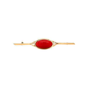 Gold brooch with coral 14 carat
