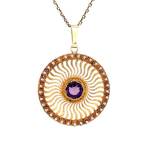 Gold pendant with colored stone 14 kt