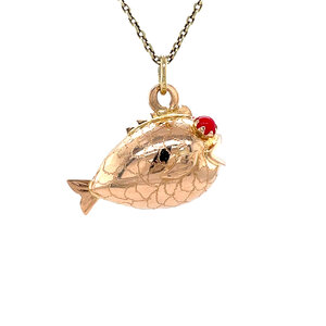 Rose-gold fish pendant with colored stone 14 kt