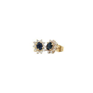 Gold stud earrings with sapphire and zirconia 14 kt