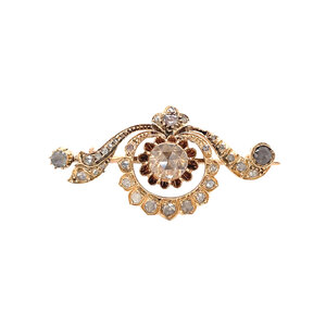 Gold brooch with rose diamond 14 kt