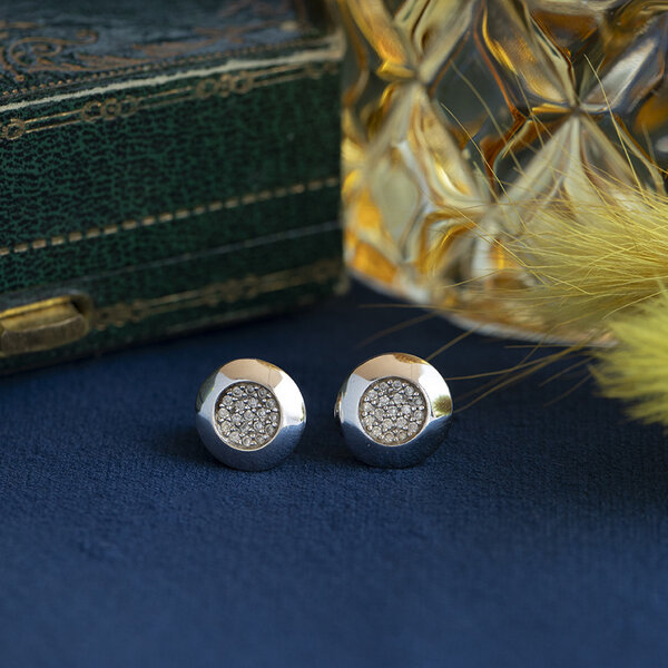 vintage Witgouden vintage oorstekers met diamant 14 krt