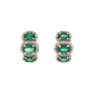 Gold stud earrings with emerald and diamond 18 kt