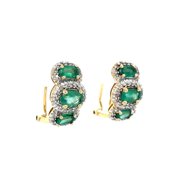 vintage Gouden vintage entourage oorstekers met smaragd en diamant 18 krt