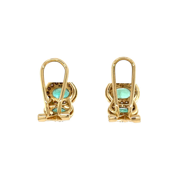 vintage Gouden vintage entourage oorstekers met smaragd en diamant 18 krt