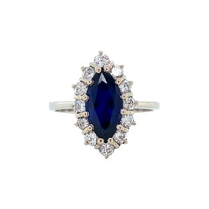 Witgouden ring met saffier en diamant 18 krt