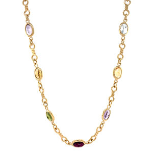 Gold necklace with topaz, citrine, garnet, amethyst and peridot 18 kt