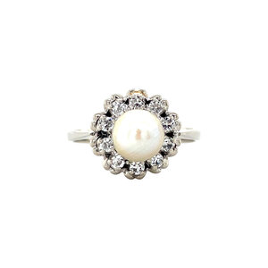 White gold ring with pearl and spinel 18 kt