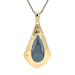 Golden pendant with hematite 14 kt