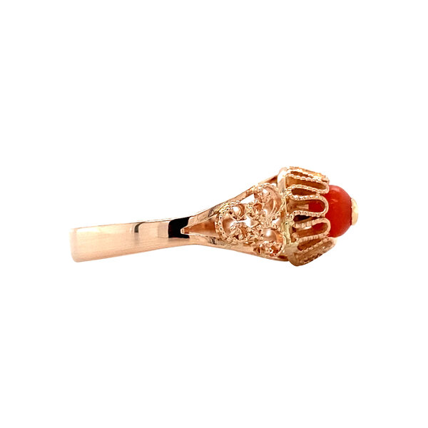 vintage Roségouden vintage ring met bloedkoraal 14 krt